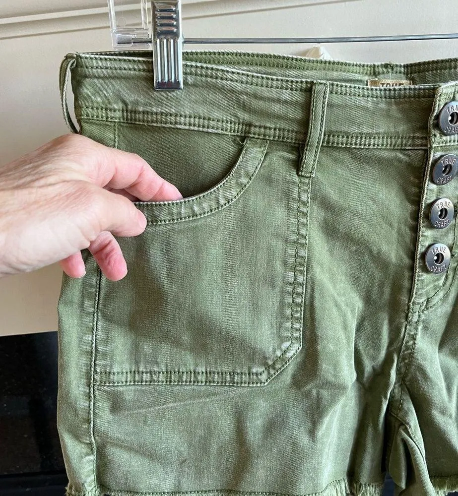 Shorts Army Green Olive True Craft Stretchy Cutoffs Womens 13 - Image 3