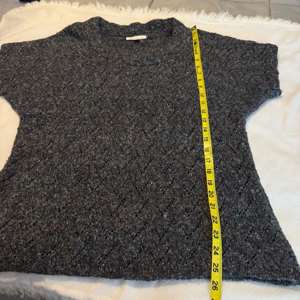 Coldwater Creek Pointelle Knit Gray Short Sleeve Sweater Multicolor Speckle LRG - Image 8