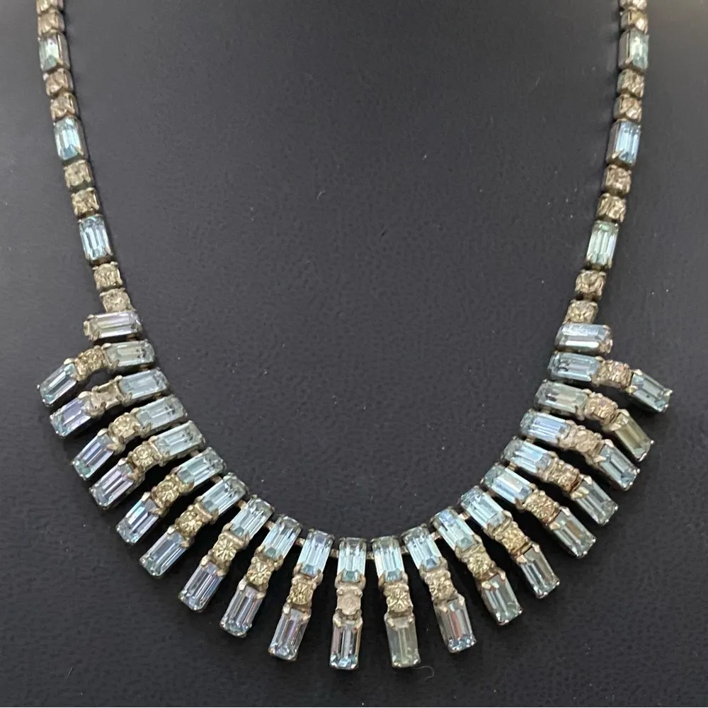 Vintage Unsigned Juliana? Blue Topaz Bib Statement Choker Necklace 35.0g - Image 3