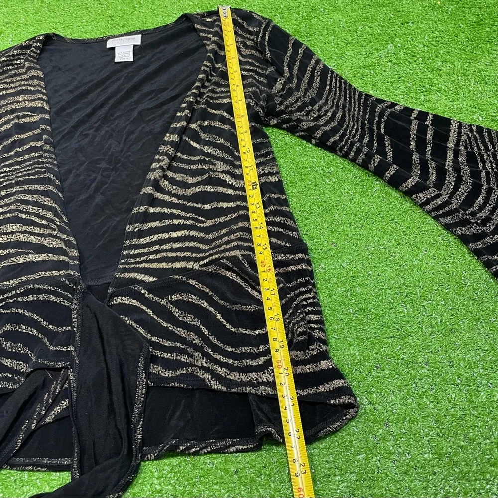 Vintage Chico's Travelers Black/Gold Wave Patterned Cardigan Shimmer Wrap Blouse - Image 5