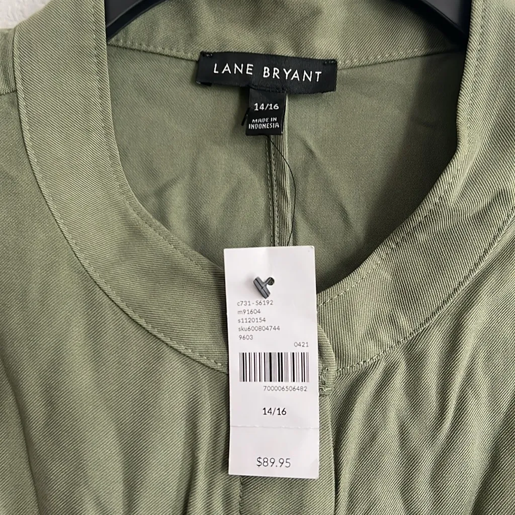 Lane Bryant Belted Utility Cargo Vest in Olive Green, Plus Size 14/16, New w/Tag - Image 5