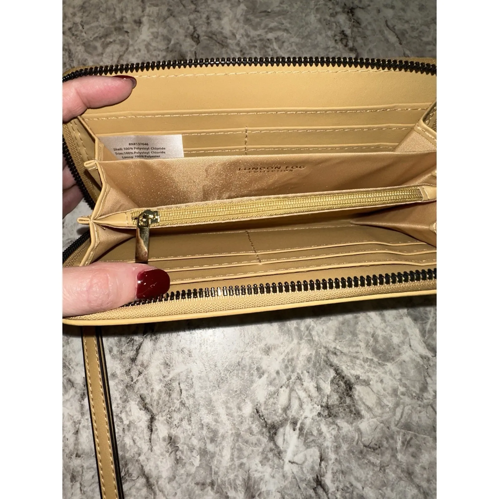 London Fog Camel Tan Zip Wallet Wristlet Laser Cut Boho Western Neutral Chic - Image 3