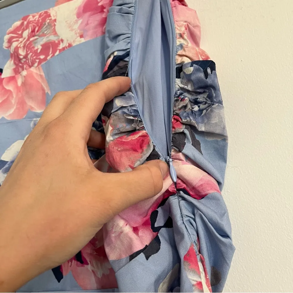 women’s size small floral ruched mini skirt purple pink periwinkle NWT - Image 8