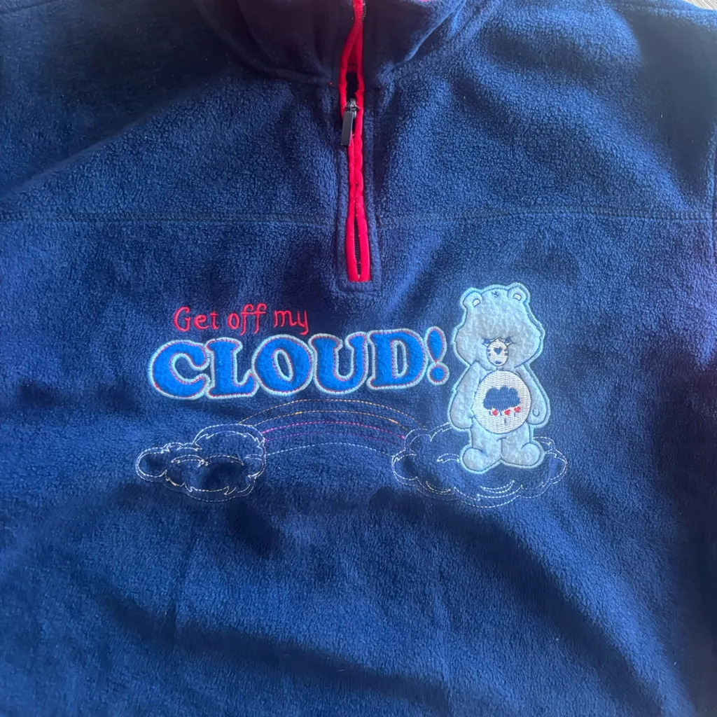 Care Bears vintage Grumpy Bear Get Off My Cloud 1/4 zip fleece pullover blue red Size XL - Image 6
