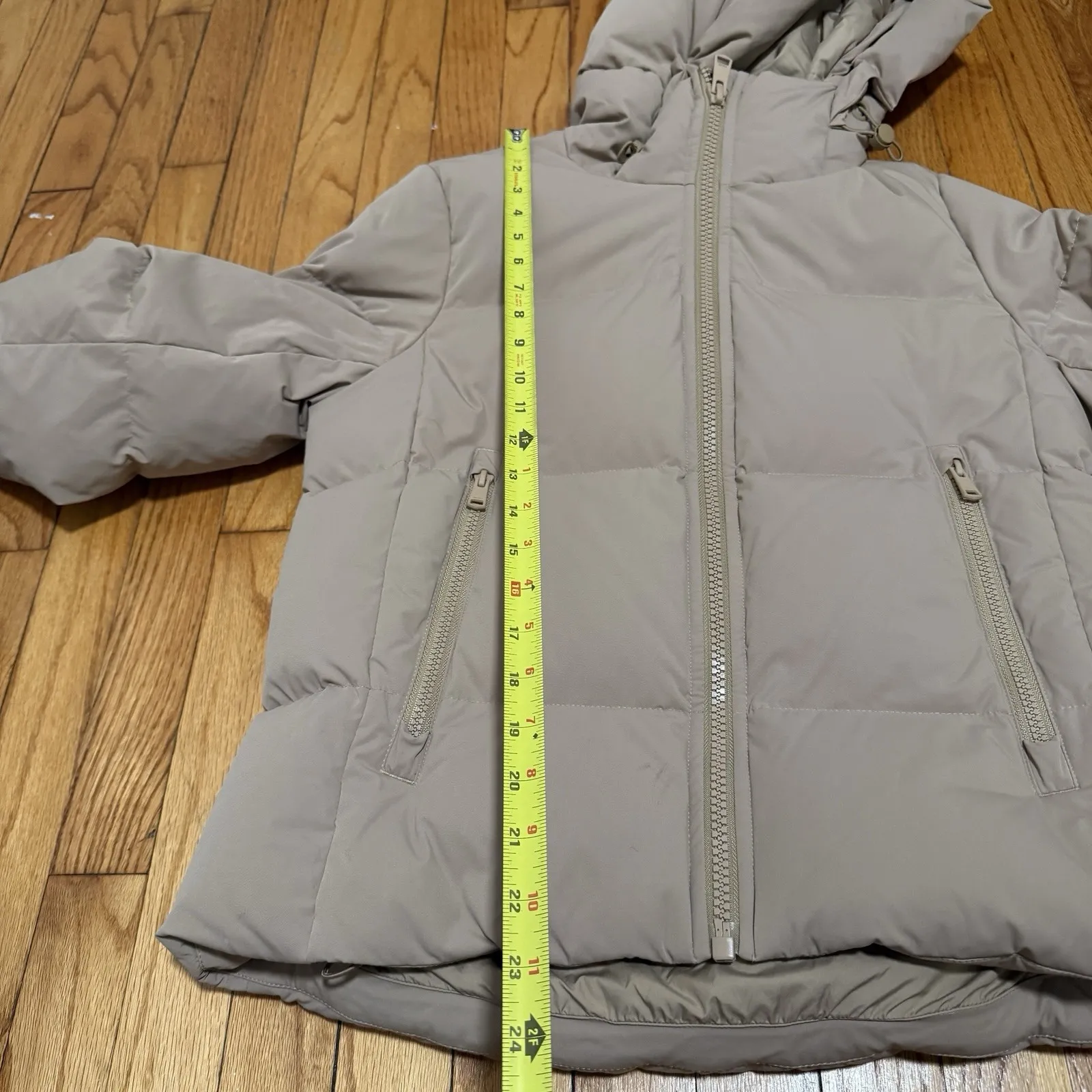 Reiss Thea Hooded Short Puffer Down Feather Winter Jacket in Tan Size XS - Image 11