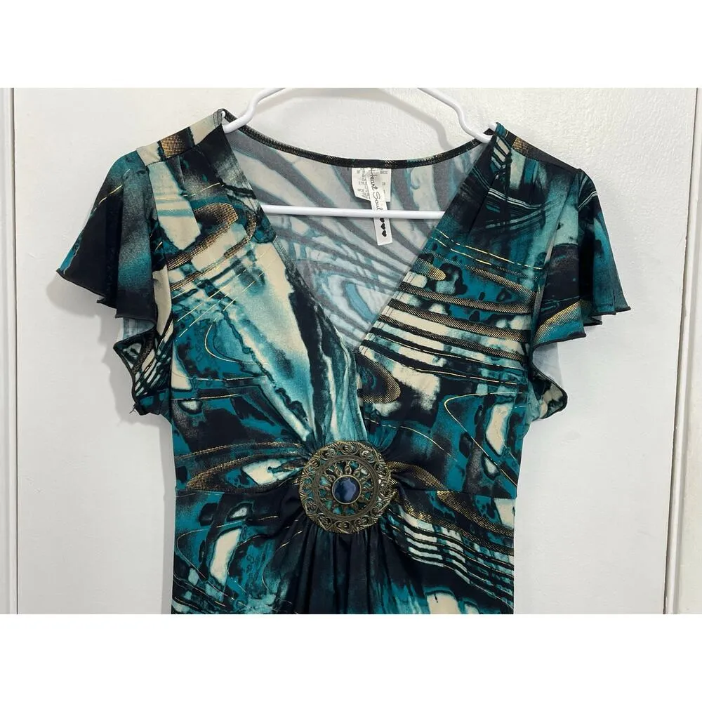 Y2K Heart Soul Dress Large Whimsigoth Medallion Flounce Sleeve Fairygrunge - Image 2