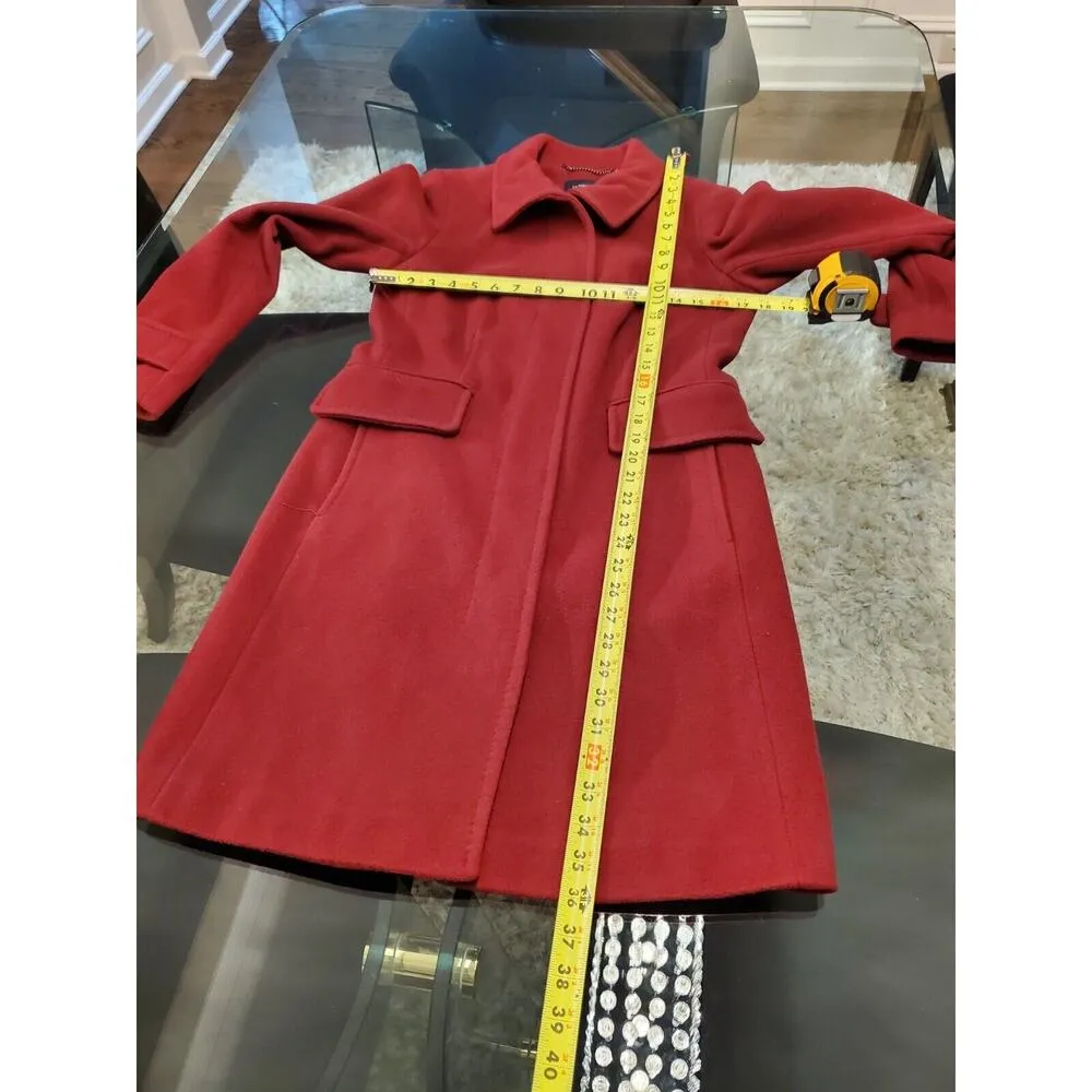 Land's End Women's Red Solid Wool Long Sleeve Collared Mid Length Coat Size 4 - Image 8