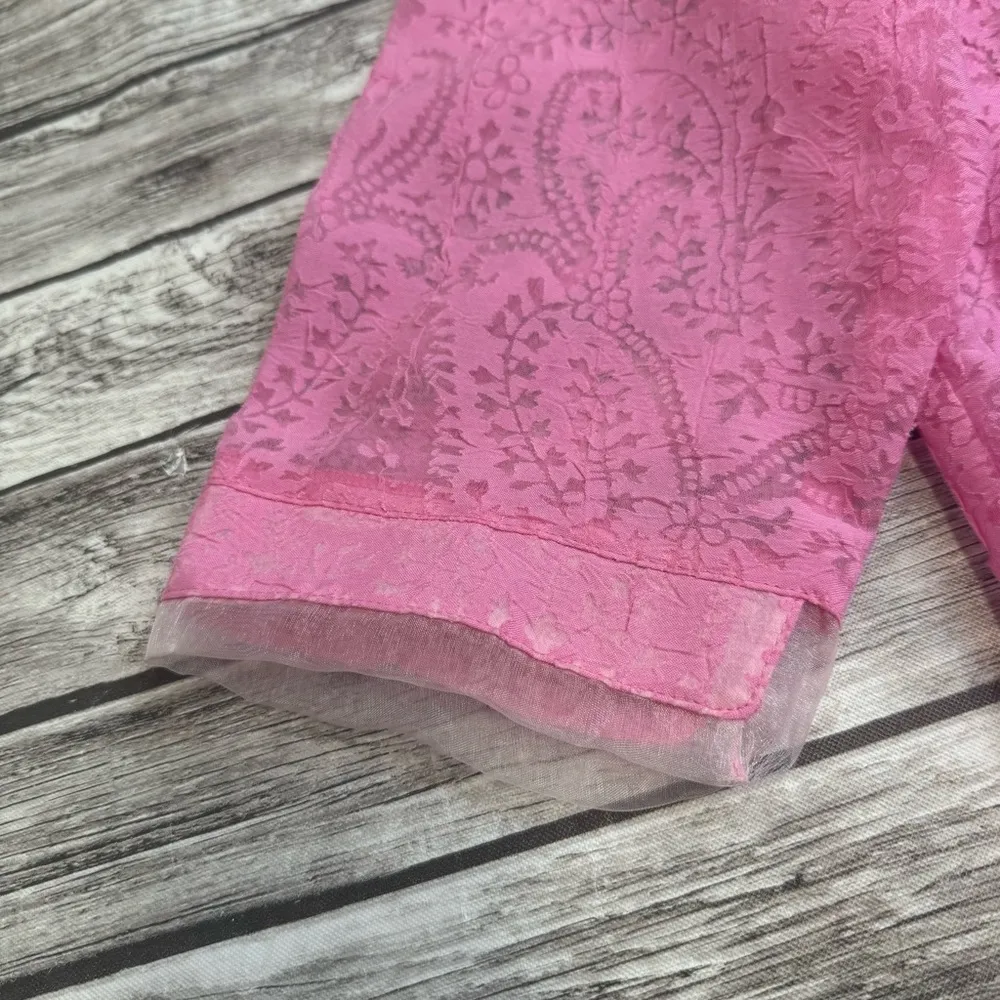 j.h. collectibles Women's Sheer Paisley Lace Button Up Blouse M Med Medium Pink - Image 6