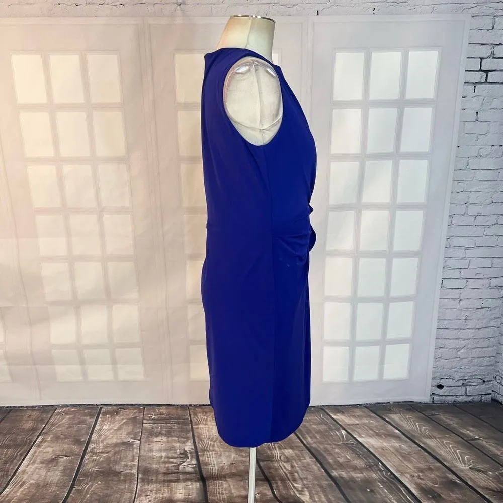 Lauren Ralph Lauren blue sleeveless tie waist attached wrap look sheath dress si - Image 5