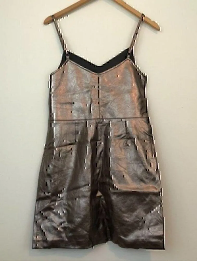 NEW NWT 1.STATE Spaghetti Strap Metallic Slip Dress Silver Vegan Faux Leather 2 - Image 13