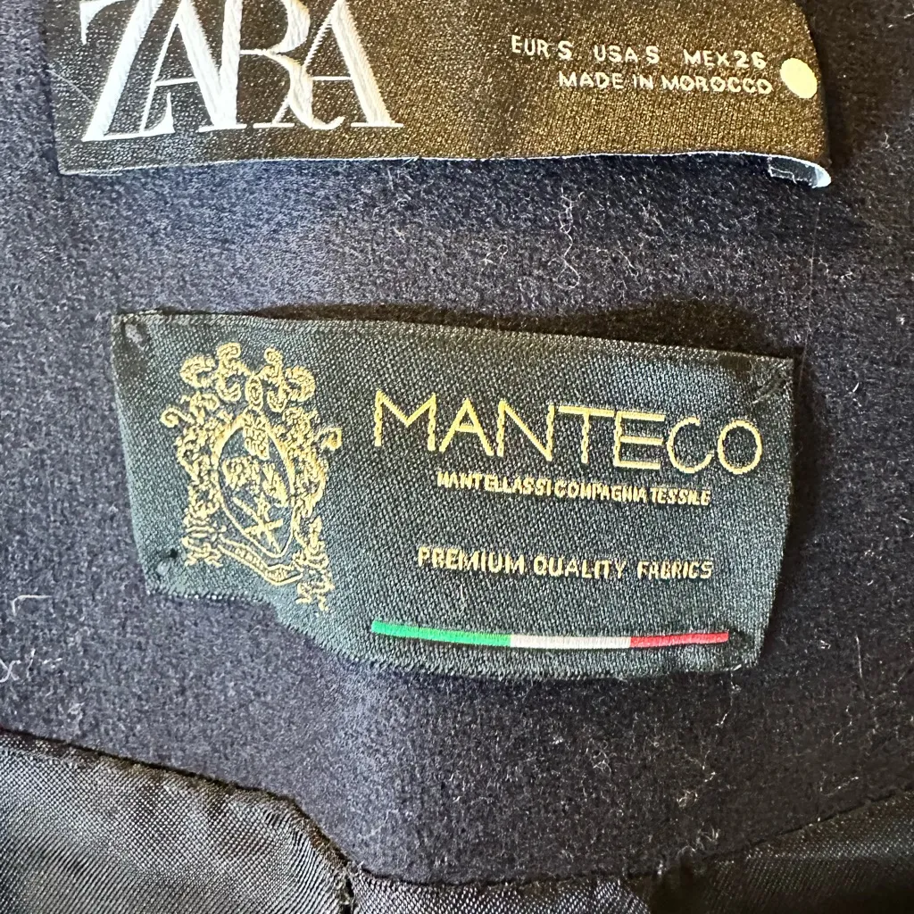 Zara Double-Breasted Navy wool mid long Coat NWT - Image 14