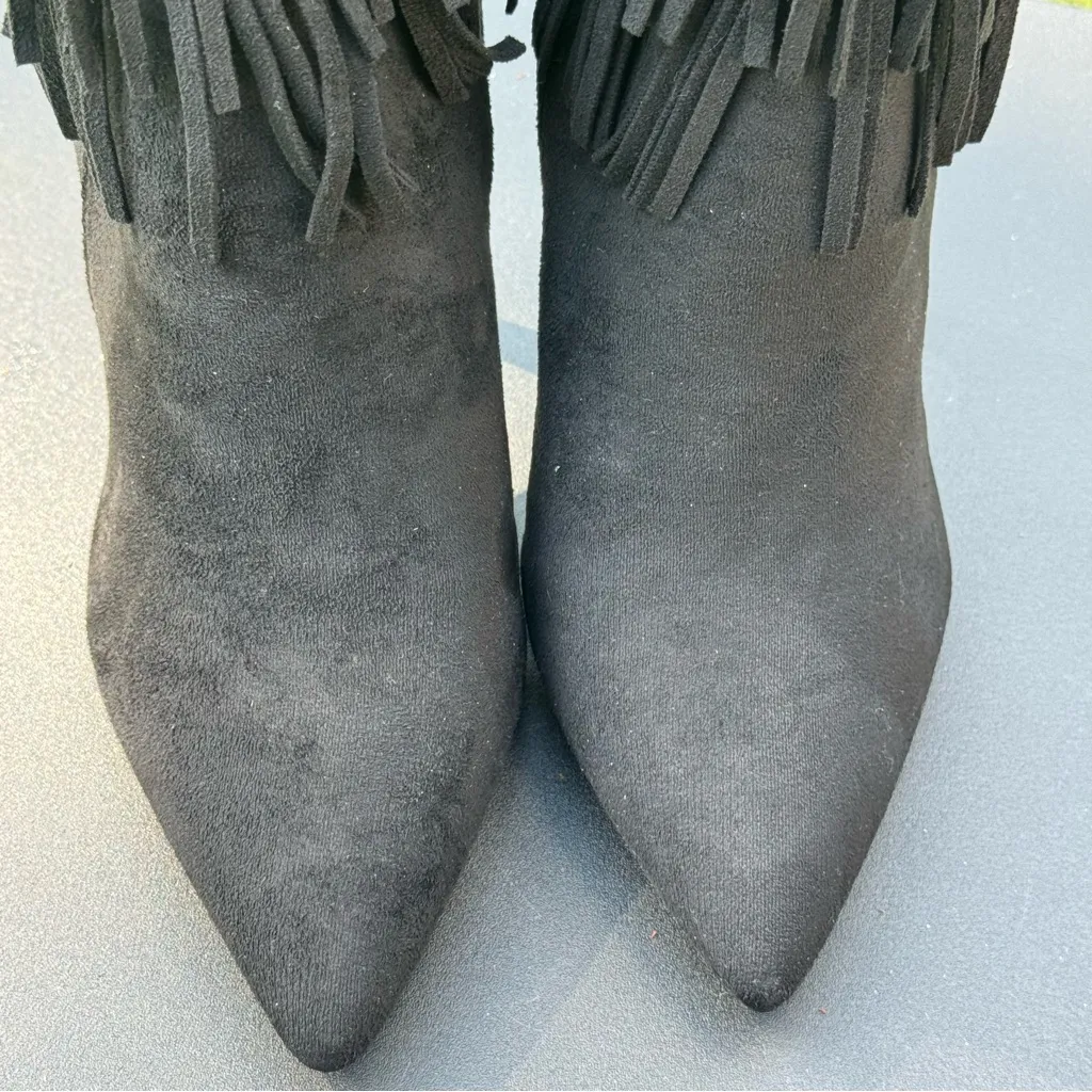 Lulus Fringe Black Suede Ankle Boots Size 8 - Image 6