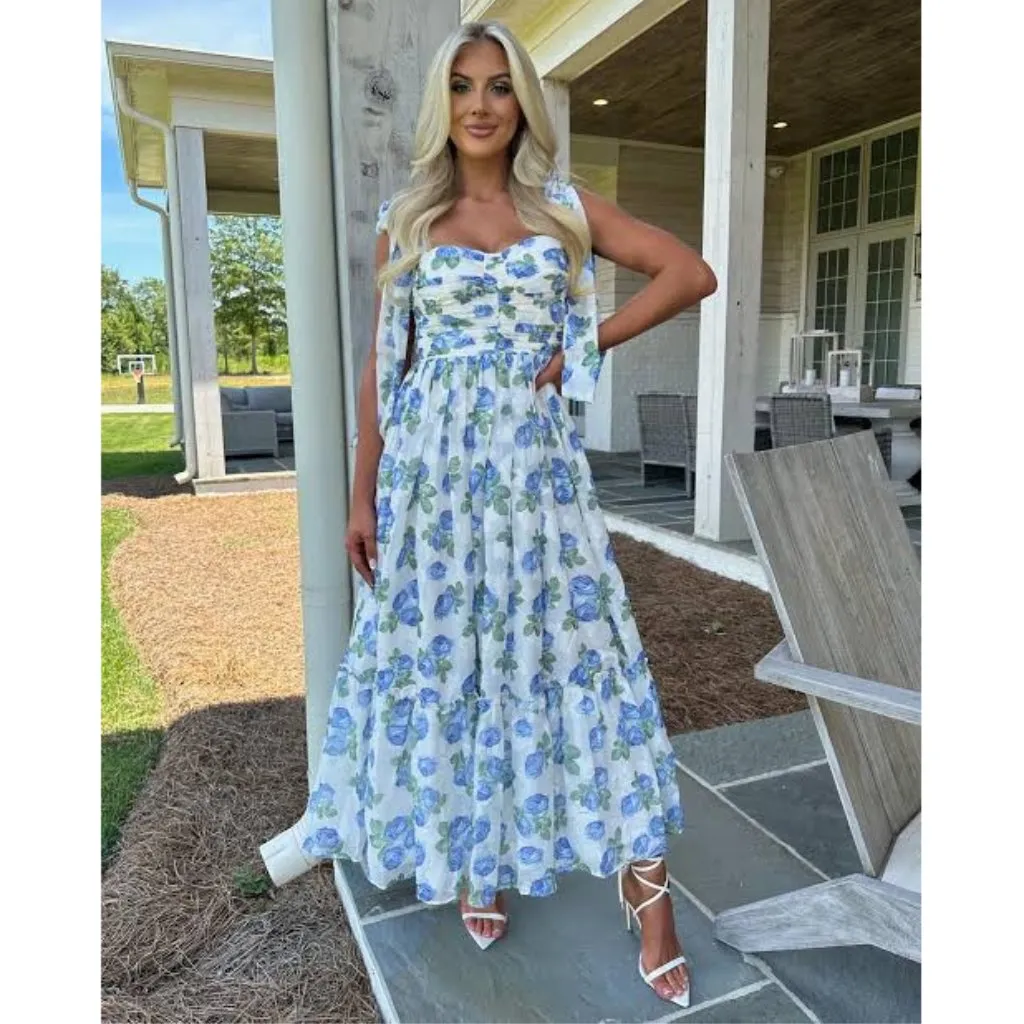 PETAL & PUP Floret Bow Strap Midi Sundress in Blue Size Large - Image 2