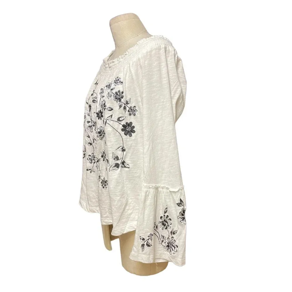 Anthropologie Annie Top Embroidered‎ Off The Shoulder Blouse White Size Large - Image 5