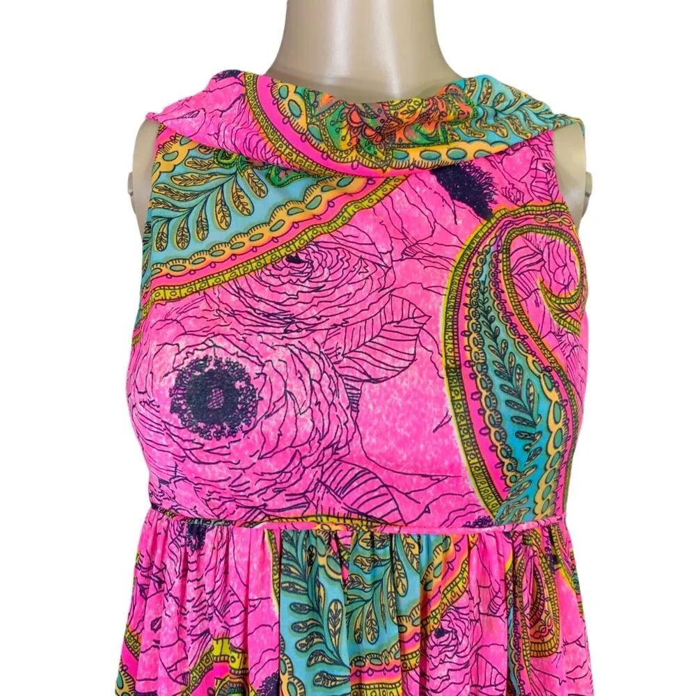 Vintage 60s Hawaiian Dress Womens Size XS Pink Empire Waist Polynesian Viva Tiki - Image 4