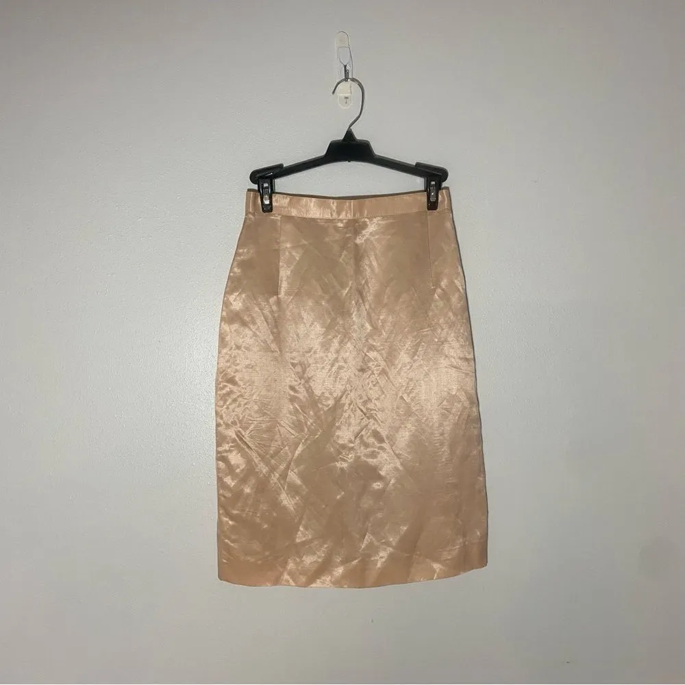 Philippe Adec Paris Shiny Linen Blend Nuetral Pencil Skirt Size 4 - Image 2