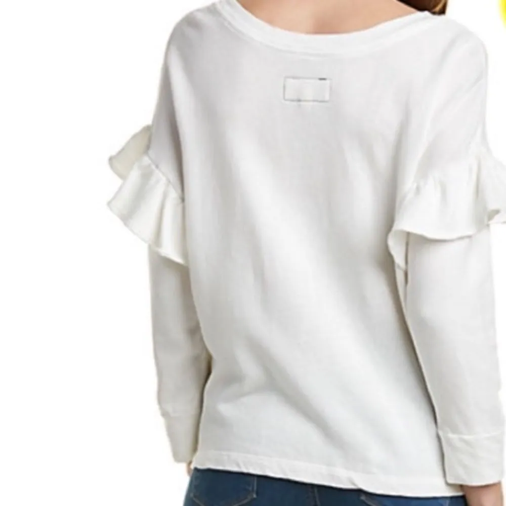 Current Elliot White The Ruffle Shoulder Long Sleeve Sweatshirt 2 S New - Image 6