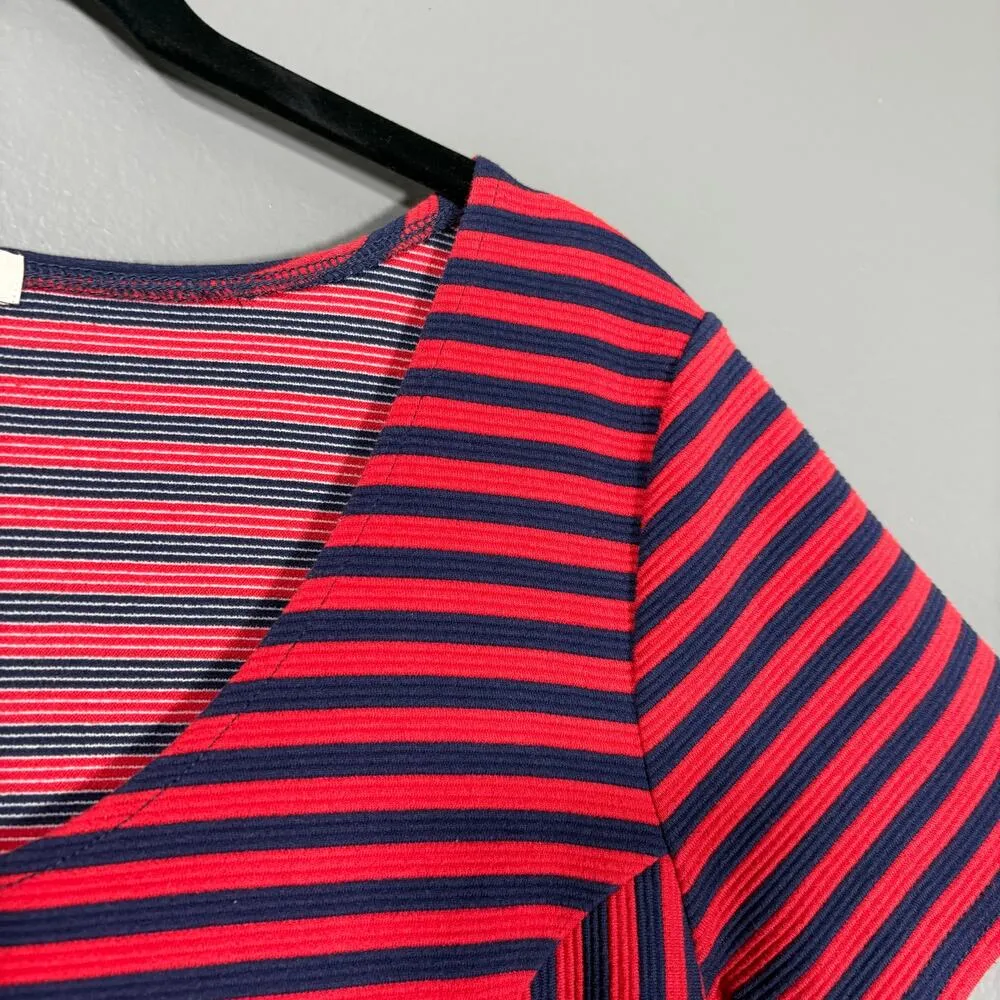 J Crew Women's Blue & Red Striped Preppy Nautical Dress - Size 8 - Pleated Skirt - Image 2