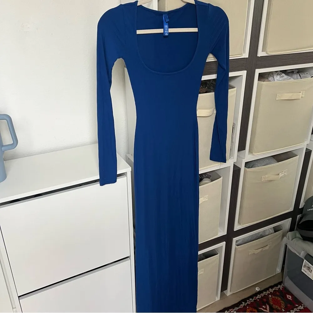 NWOT SKIMS Long Sleeve Soft Lounge Slip Dress in Blue - Image 3