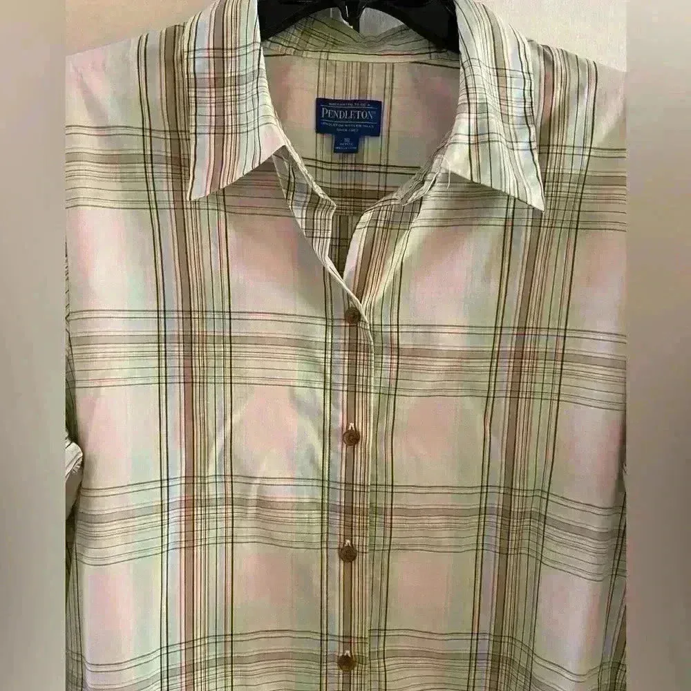 Pendleton button front shirt plaid with pockets 100% cotton 16 Petite - Image 2