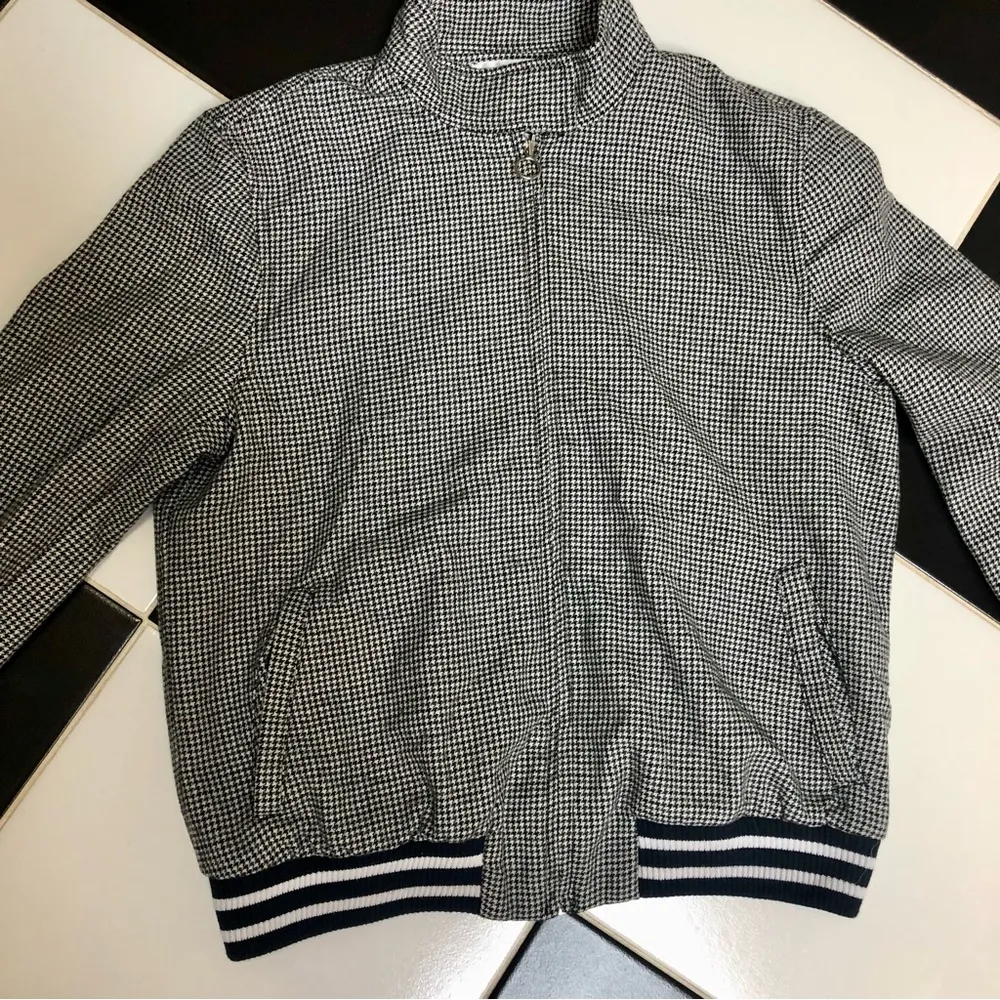 Trafaluc Houndstooth Bomber Jacket Ribbed Retro Academia Black White Moto L - Image 3