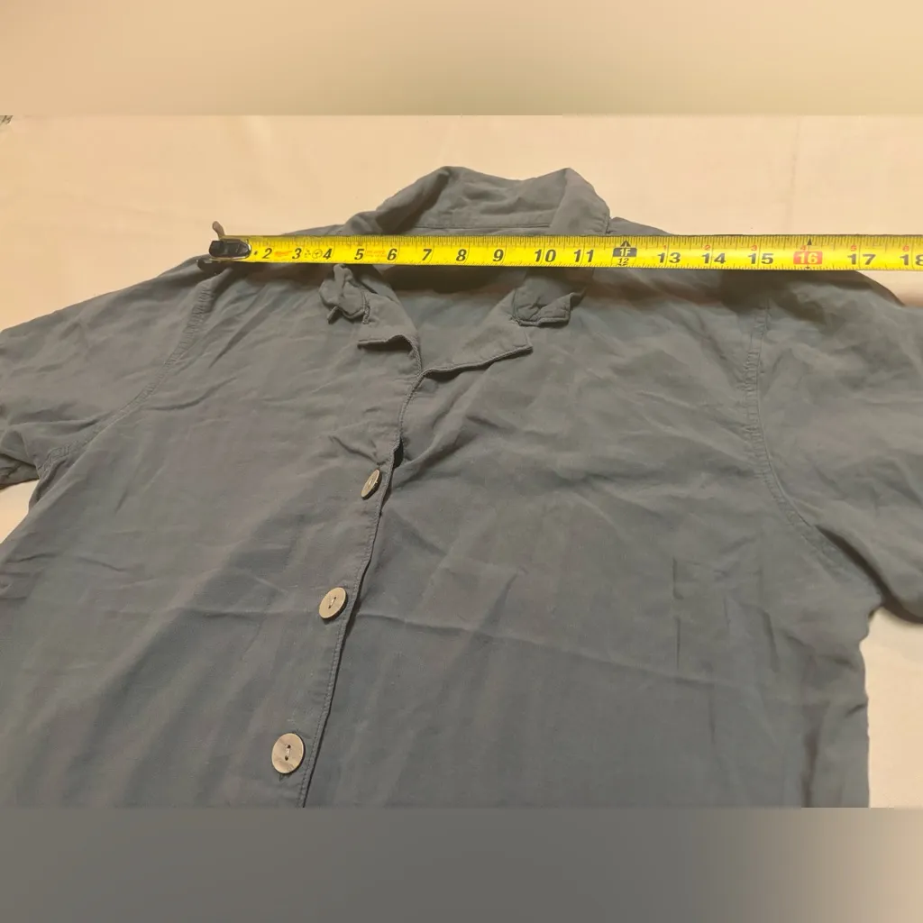 American Eagle Short Sleeve Shirt Women Button Down Top M Linen Blend Sage Green - Image 7