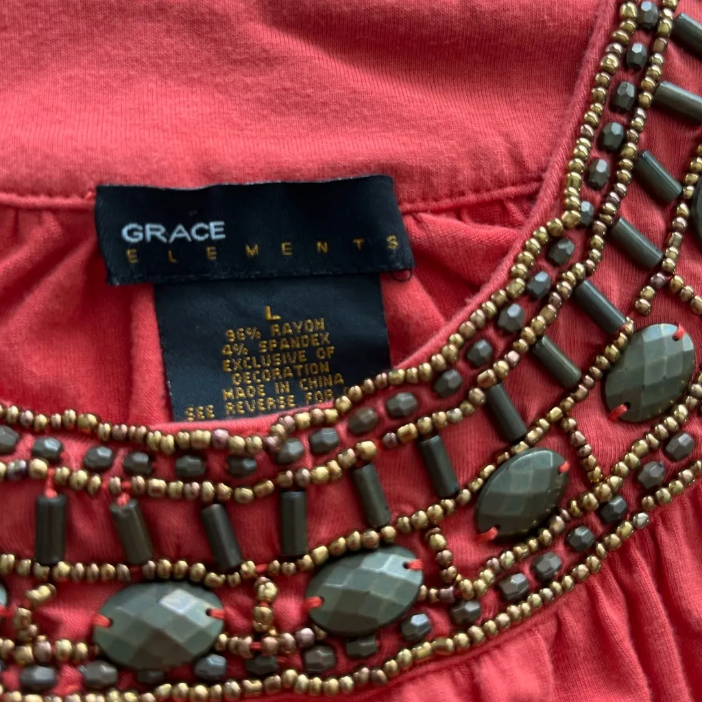 Grace Elements  Tank with Round Beaded Neckline Size L Orange EUC - Image 5