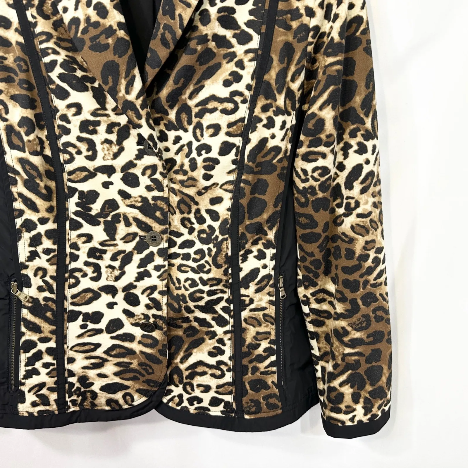 Chico's XL Jacket 3 Leopard Print Black Mixed Media Blazer‎ Mob Wife Career 729 - Image 7
