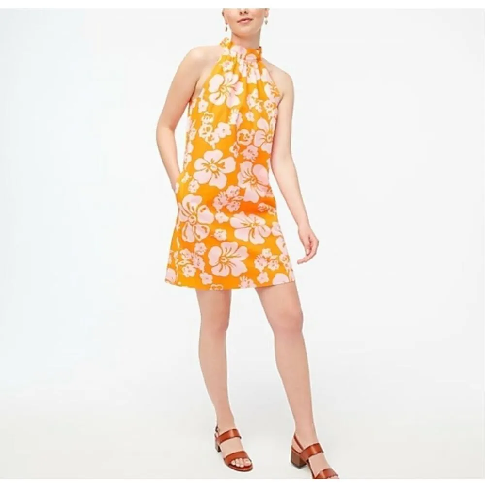 NWOT J. Crew Tie Neck Mini Shift Dress Orange Size 8 - Image 2