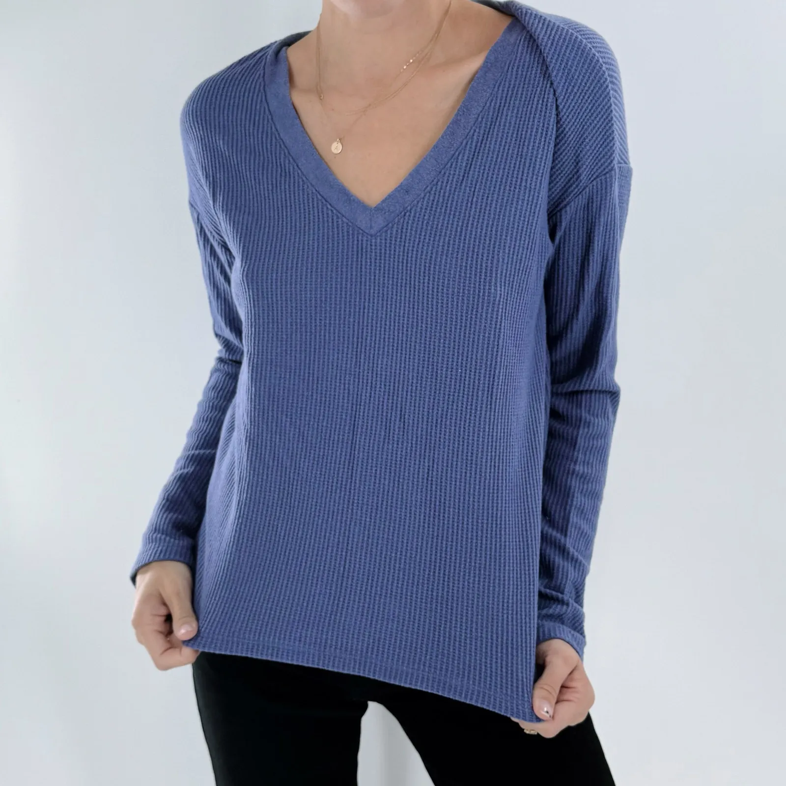 Double Zero  Waffle Thermal V-neckline Long Sleeve Top Size Spicy Small - Image 3