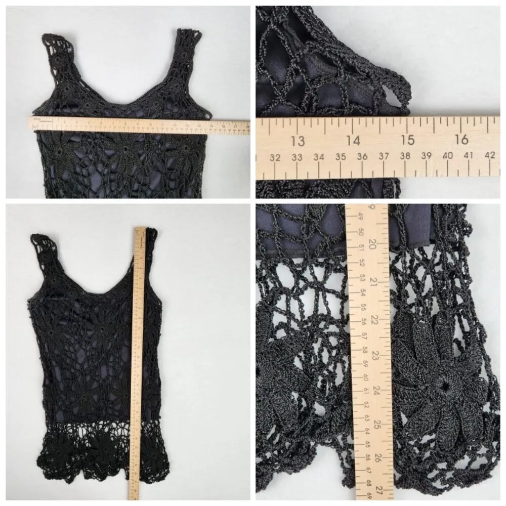 Maria Morena Womens Floral Crochet Mesh Tank Top Size S (estimated) Black - Image 7