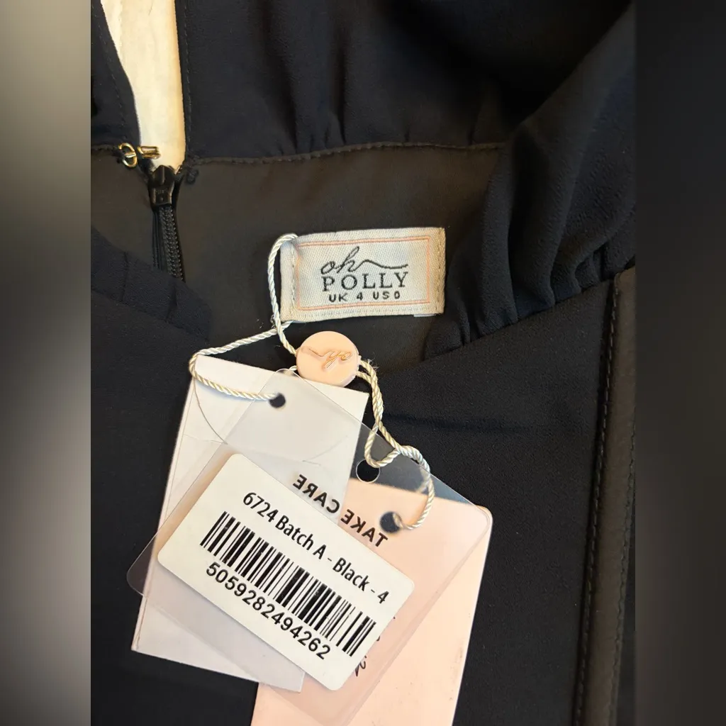 Oh Polly Joelene Long Sleeve Plunge Neck Mini Dress in Black NWT - Image 9