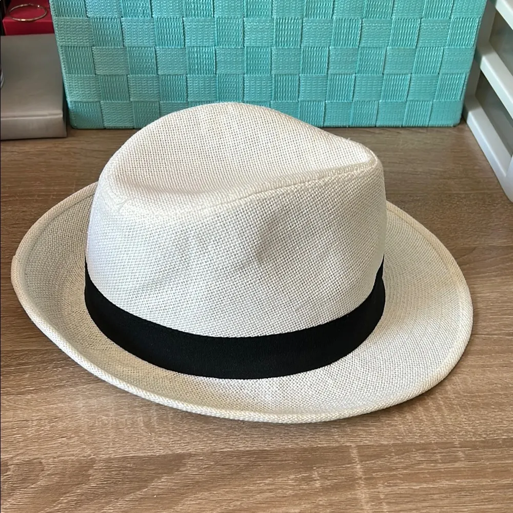 Stylish White Fedora Hat with Black Band - Image 7