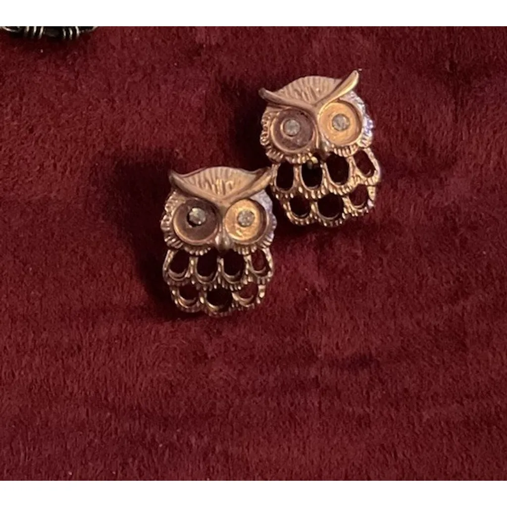 Owl Earrings, Set Of Three. Pewter & Rose gold Owls On Posts. Silver Dangle Owl - Image 4