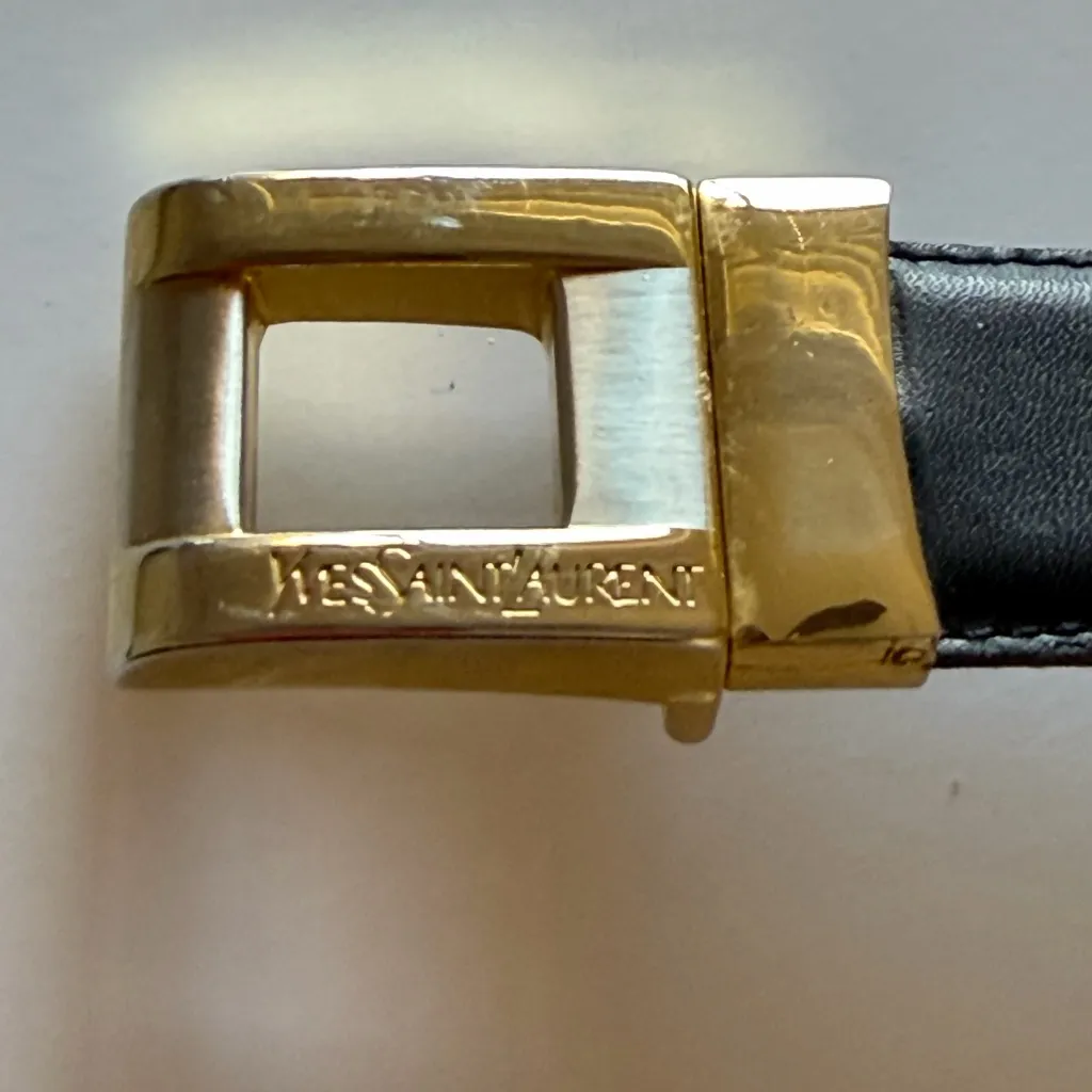 Yves Saint Laurent Vintage reversible belt black and brown gold buckle sz S - Image 5