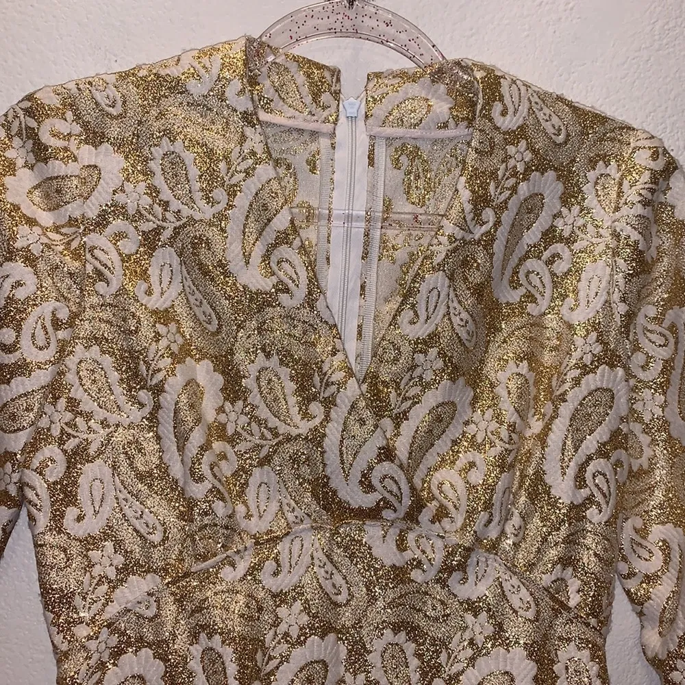 Homemade gold sparkly paisley long sleeve maxi Evening Christmas holiday dress - Image 4