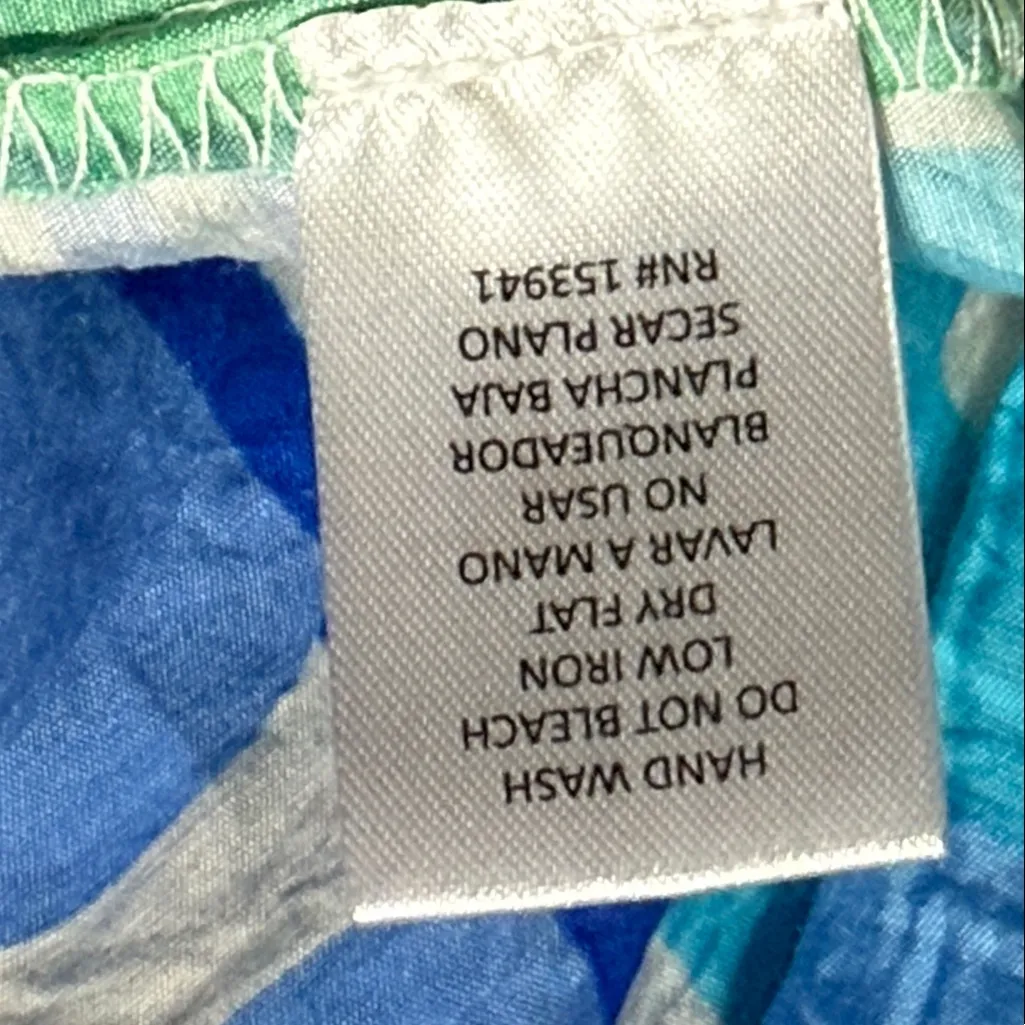 Timing  size medium andora geometric print button down top royal blue green nwt - Image 7