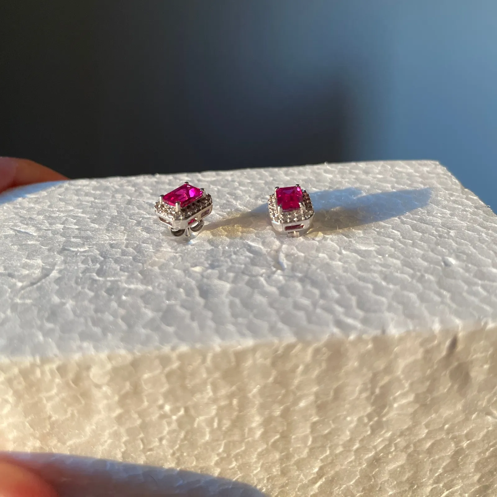 Sterling Silver Pink Tennis Bracelet Necklace Earring Set Emerald Cut Clean Girl - Image 7