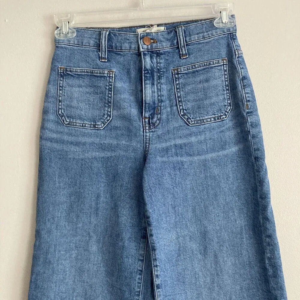 Wide Leg Crop Jeans Denim Light Wash Blue Womens Size 26 Pockets - Image 2