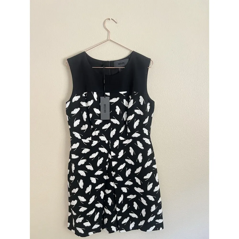 Miss Wu Jason Wu Dress Size 12 Black And White Delicate Leaf Print Sleeveless - Image 6