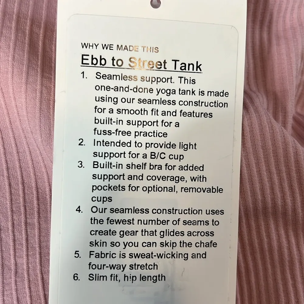 Lululemon Ebb To Street Tank Top B/C Color Pink Haze Size 10 NWT - Image 9