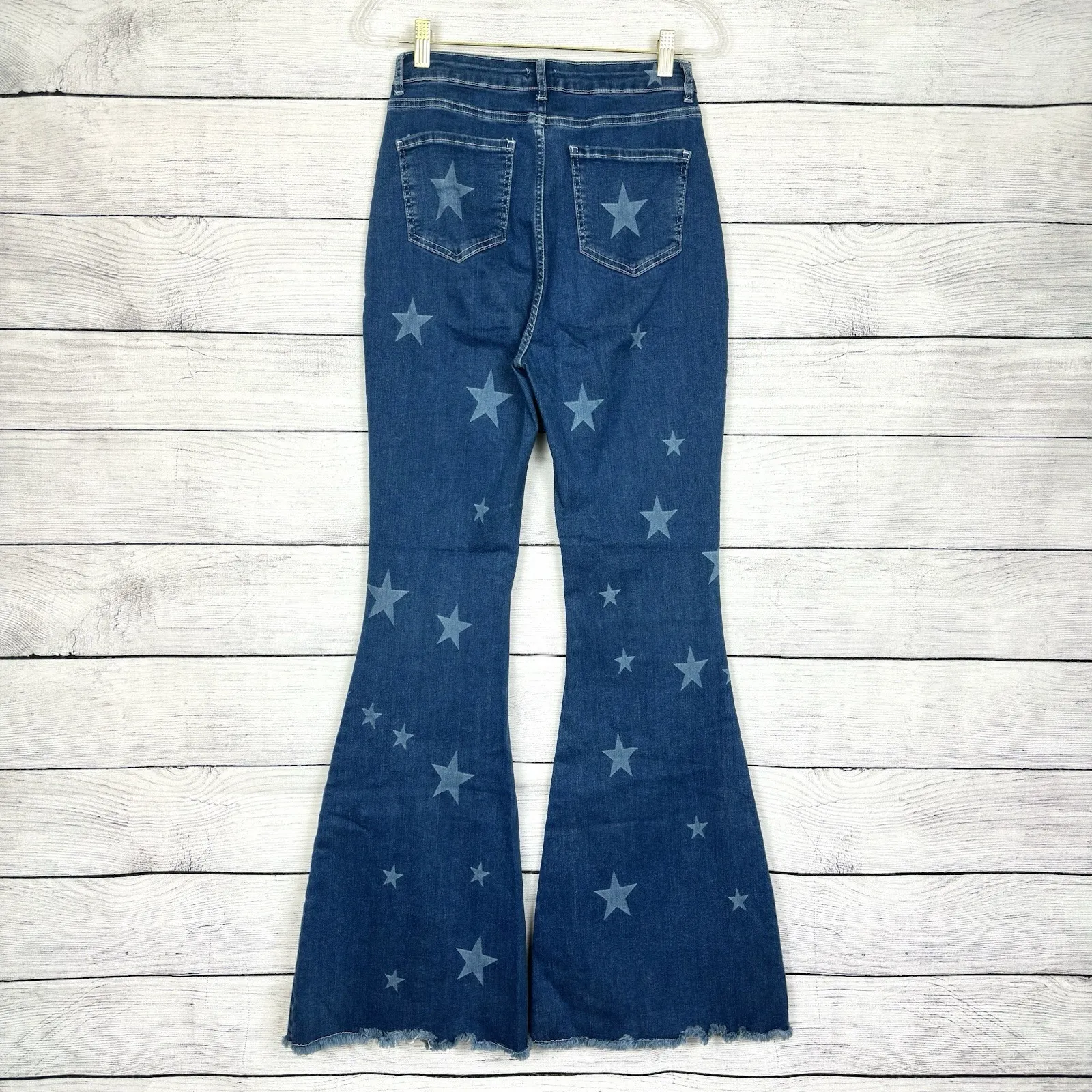 NASTY GAL High Waist Flare Star‎ Print Jeans Patriotic Western Size 8 Festival - Image 6