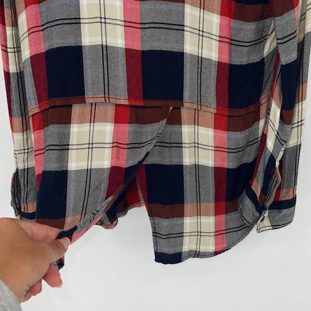 BeachLunchLounge  Women’s Plaid Rayon Shirt NWT Red Blue White Button Up Long Sl - Image 3