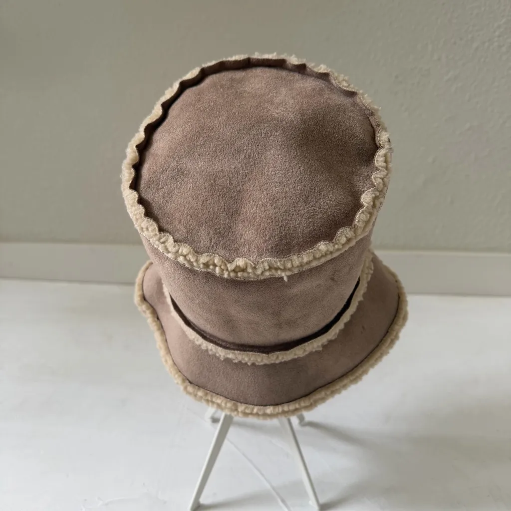 Shearling Fur Sherpa Bucket Hat Camel Khaki Unisex Winter Cap Almond Ivory Tan - Image 3