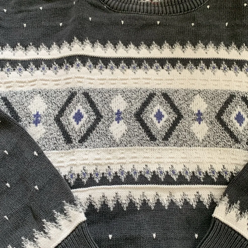 Liz Claiborne Vintage Oversized Cotton Sweater (Sz L) Gray Geo Diamond Grandpa - Image 4