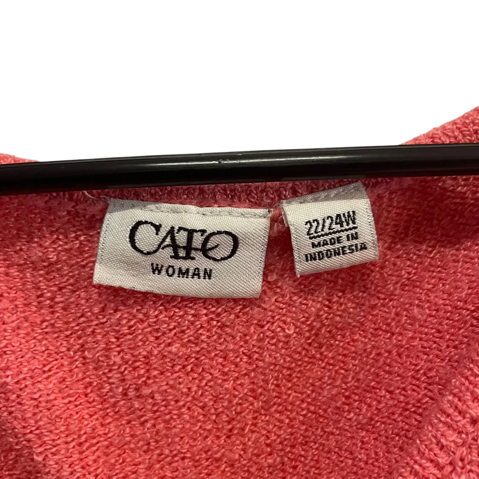 Cato Woman Button‎ Front Knit Top Short Sleeve V Neck Coral Pink 22/24W - Image 5