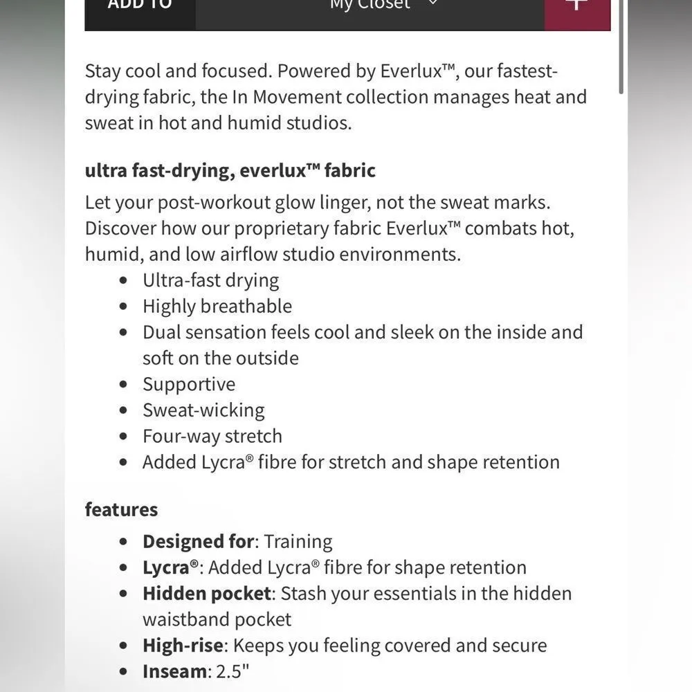 Lululemon In Movement Short *Everlux 2.5"
Deep Rouge - Image 5