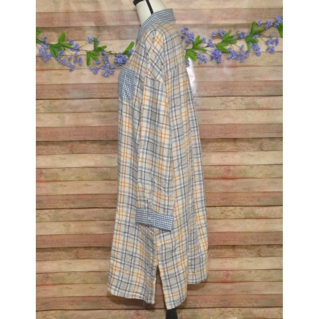 NWT Roudelain Womens XL Long Sleeve Flannel Sleep Shirt Nightgown Plaid Gingham Blue - Image 5