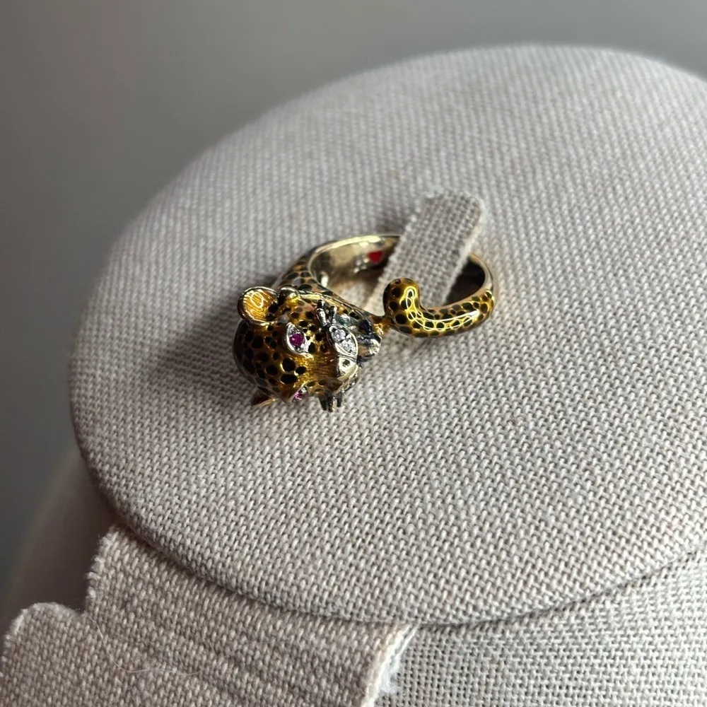 RARE Silvio Hidalgo Sterling Silver Enamel Panther Ring Size 7 Vintage Luxury - Image 9