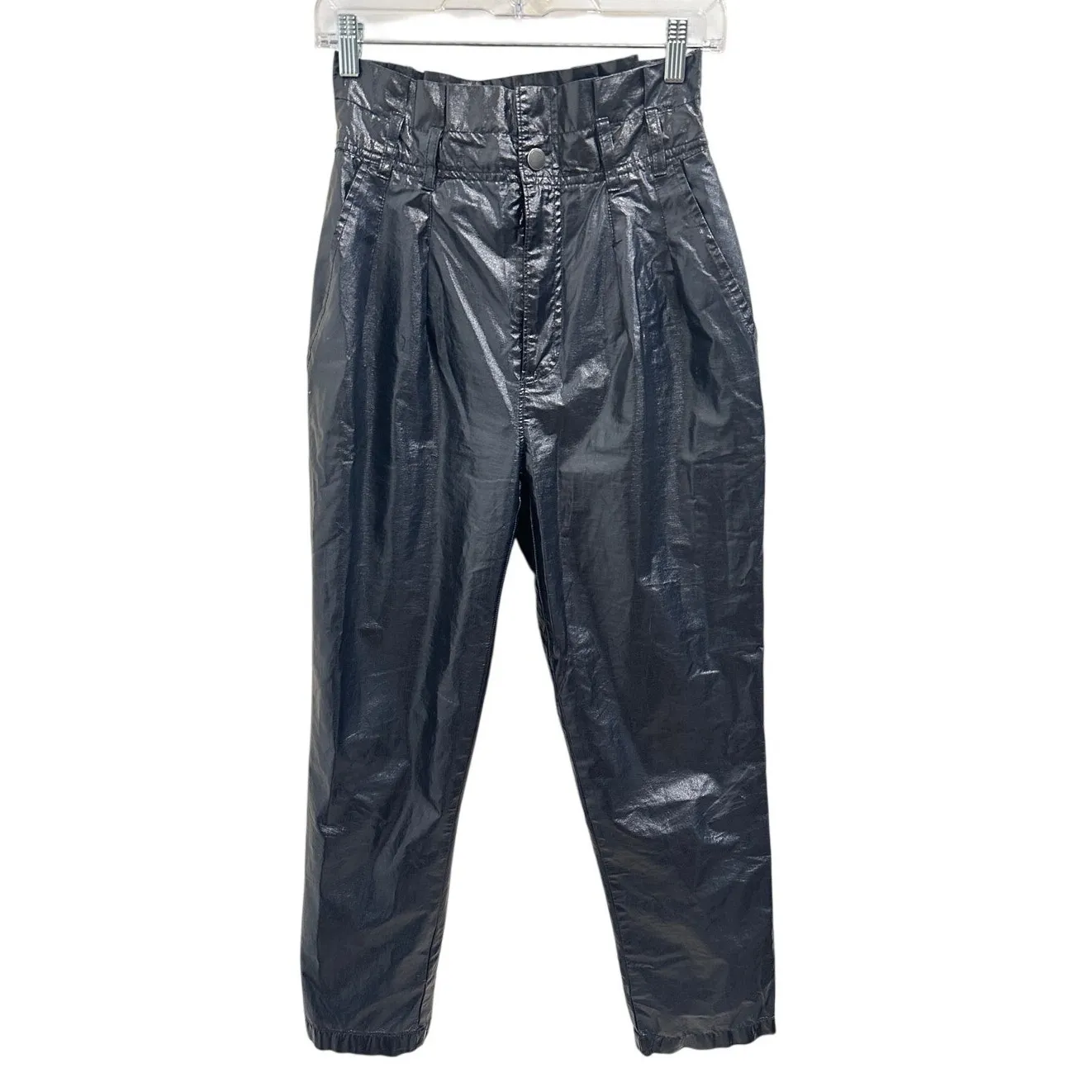 Free People Wonderwoman Pleated Metallic Paperbag High-Rise Pants Size 0 Festive - Image 3